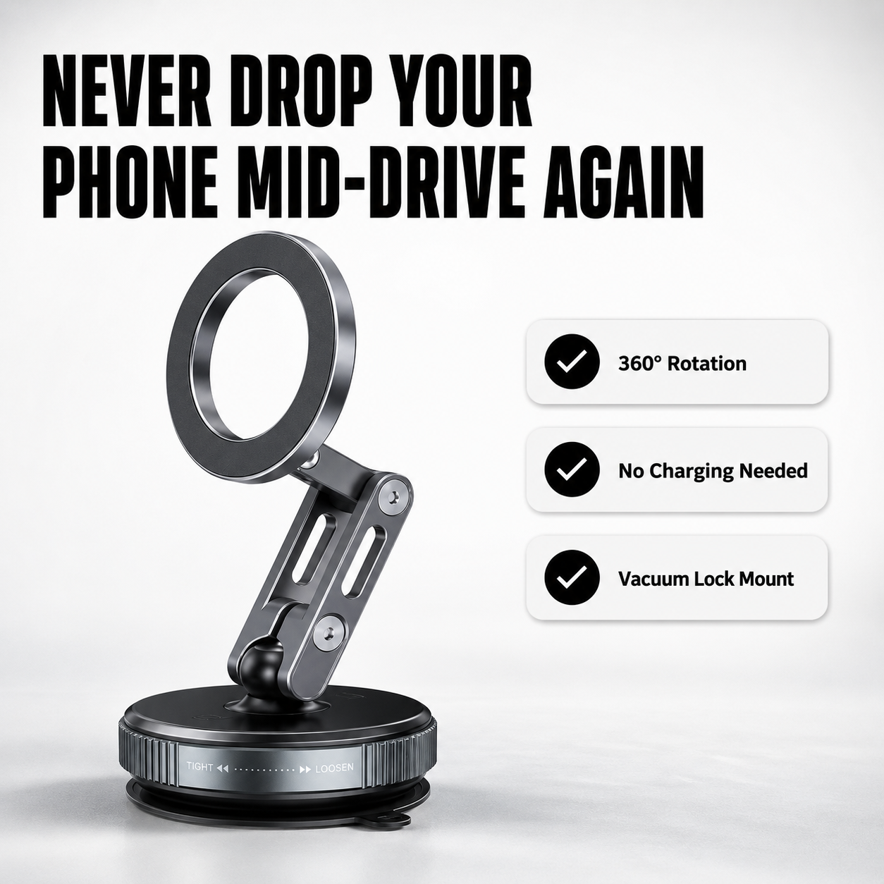 ZelloGrip 360 — Magnetic Vacuum-Mount Car Phone Holder