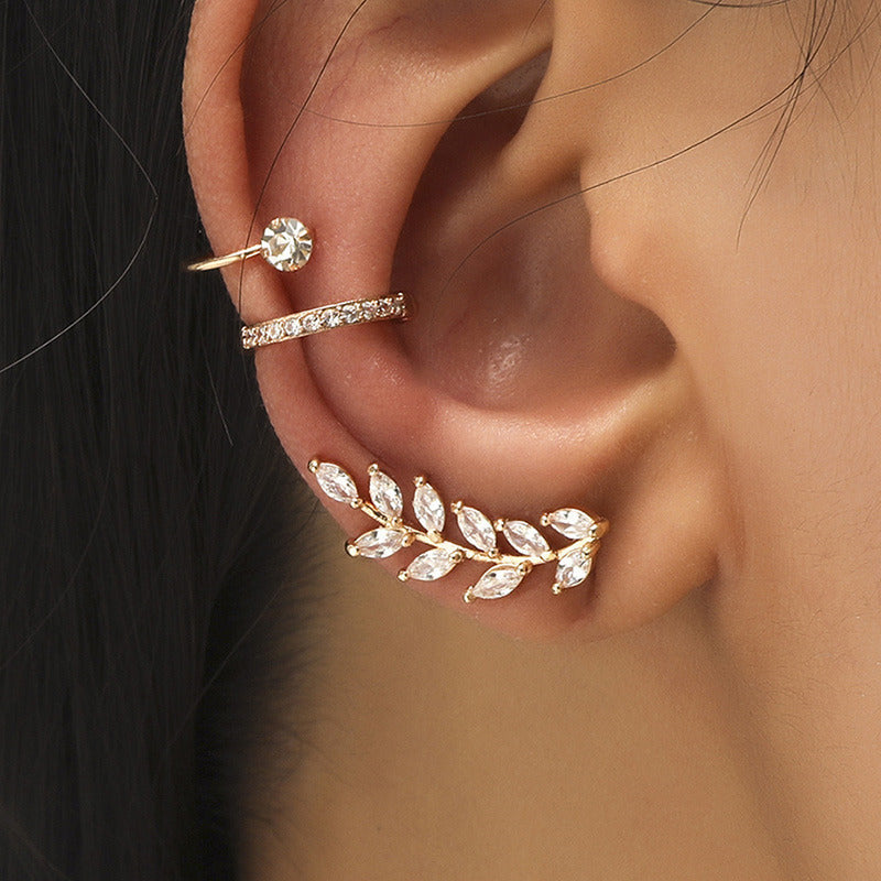 Simple Star Small Drill Ear Clip Leaves Flowers