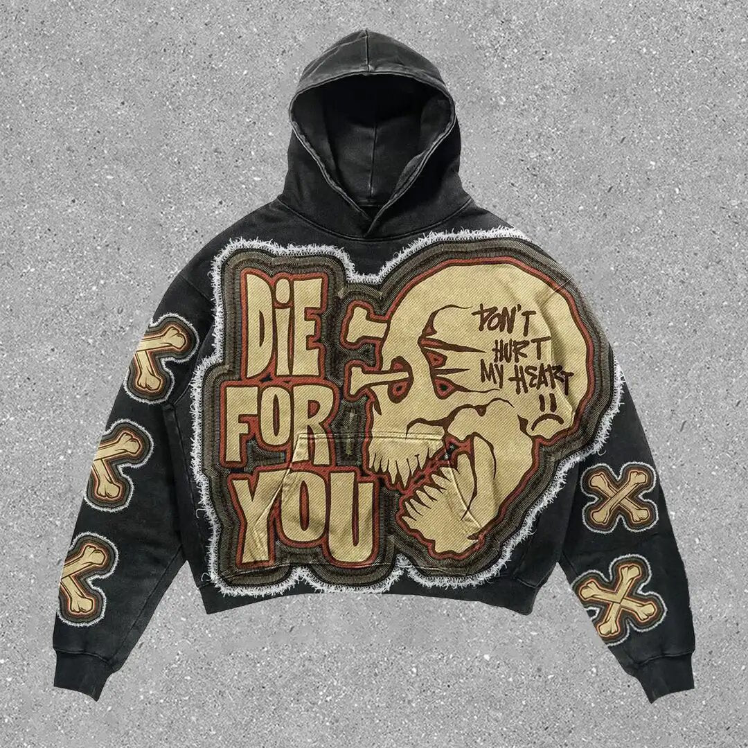 Fashion Retro Skull Printed Hoodies Lovers Streetwear Hoodies