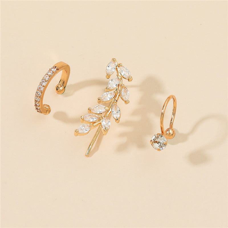 Simple Star Small Drill Ear Clip Leaves Flowers
