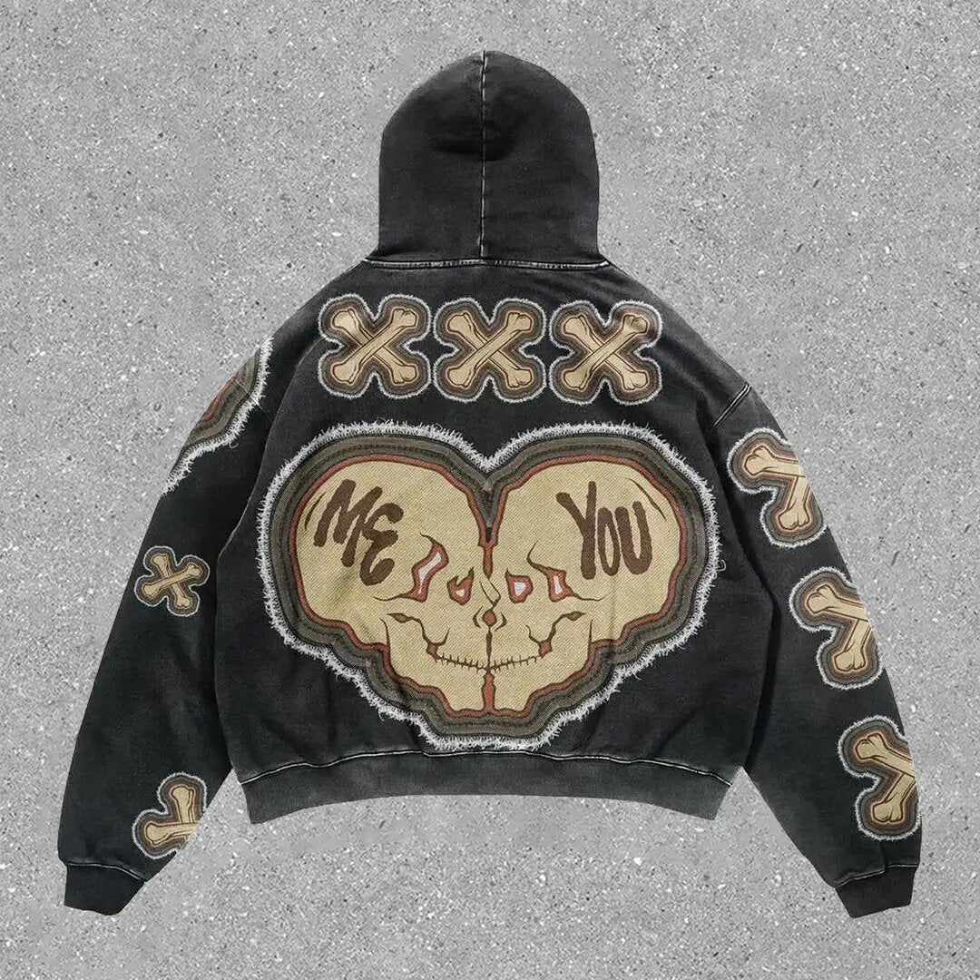 Fashion Retro Skull Printed Hoodies Lovers Streetwear Hoodies